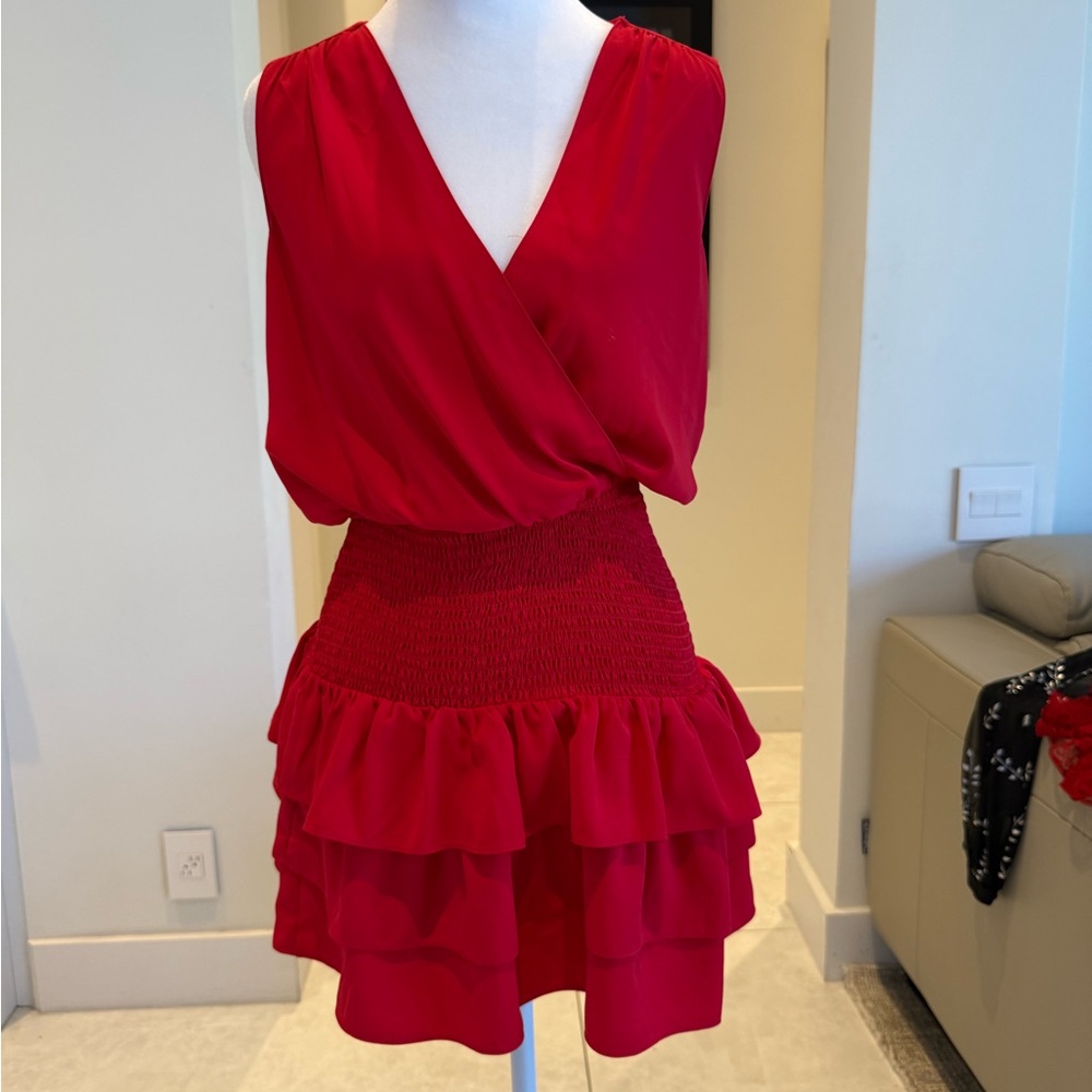 Amanda Uprichard size small  Vibrant Red Sleeveless Dress tiered mini dress